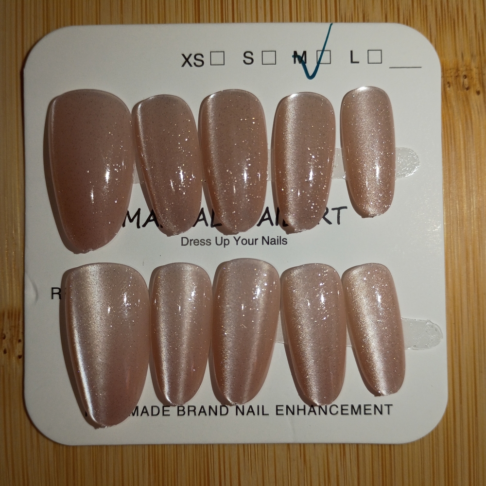 Shimmering Cat Eye Nude Press-On Almond Nails